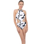 Black And White Swirl Background Halter Side Cut Swimsuit