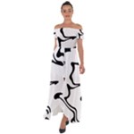 Black And White Swirl Background Off Shoulder Open Front Chiffon Dress