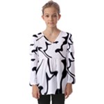 Black And White Swirl Background Kids  V Neck Casual Top