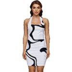 Black And White Swirl Background Sleeveless Wide Square Neckline Ruched Bodycon Dress