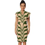 Swirl Pattern Abstract Marble Vintage Frill Sleeve V-Neck Bodycon Dress
