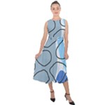 Boho Blue Deep Blue Artwork Midi Tie-Back Chiffon Dress
