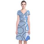 Boho Blue Deep Blue Artwork Short Sleeve Front Wrap Dress