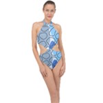 Boho Blue Deep Blue Artwork Halter Side Cut Swimsuit