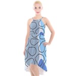Boho Blue Deep Blue Artwork High-Low Halter Chiffon Dress 