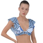 Boho Blue Deep Blue Artwork Plunge Frill Sleeve Bikini Top