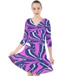 Texture Multicolour Grunge Quarter Sleeve Front Wrap Dress