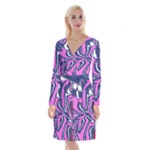 Texture Multicolour Grunge Long Sleeve Velvet Front Wrap Dress
