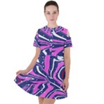 Texture Multicolour Grunge Short Sleeve Shoulder Cut Out Dress 