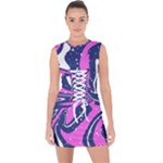 Texture Multicolour Grunge Lace Up Front Bodycon Dress
