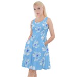 Flowers Pattern Print Floral Cute Knee Length Skater Dress With Pockets