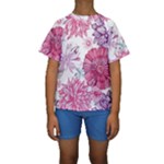 Violet Floral Pattern Kids  Short Sleeve Swimwear