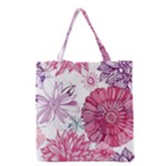 Violet Floral Pattern Grocery Tote Bag