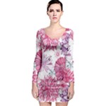Violet Floral Pattern Long Sleeve Bodycon Dress