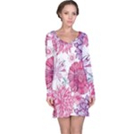 Violet Floral Pattern Long Sleeve Nightdress