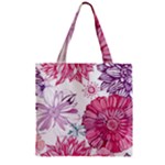 Violet Floral Pattern Zipper Grocery Tote Bag