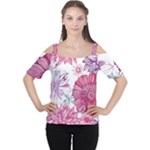 Violet Floral Pattern Cutout Shoulder T-Shirt