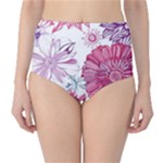 Violet Floral Pattern Classic High-Waist Bikini Bottoms