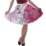 Violet Floral Pattern A-line Skater Skirt