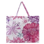 Violet Floral Pattern Zipper Large Tote Bag