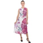 Violet Floral Pattern Midi Tie-Back Chiffon Dress