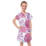 Violet Floral Pattern Kids  Drop Waist Dress