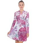 Violet Floral Pattern Long Sleeve Panel Dress