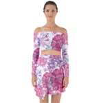 Violet Floral Pattern Off Shoulder Top with Skirt Set