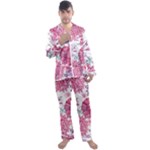 Violet Floral Pattern Men s Long Sleeve Satin Pajamas Set