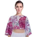 Violet Floral Pattern Tie Back Butterfly Sleeve Chiffon Top