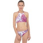 Violet Floral Pattern Halter Bikini Set