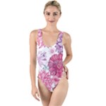 Violet Floral Pattern High Leg Strappy Swimsuit
