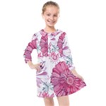 Violet Floral Pattern Kids  Quarter Sleeve Shirt Dress