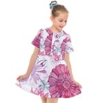 Violet Floral Pattern Kids  Short Sleeve Shirt Dress