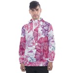 Violet Floral Pattern Men s Front Pocket Pullover Windbreaker