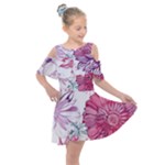 Violet Floral Pattern Kids  Shoulder Cutout Chiffon Dress
