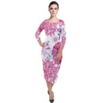 Violet Floral Pattern Quarter Sleeve Midi Velour Bodycon Dress