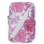 Violet Floral Pattern Belt Pouch Bag (Large)