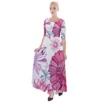 Violet Floral Pattern Half Sleeves Maxi Dress