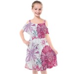 Violet Floral Pattern Kids  Cut Out Shoulders Chiffon Dress