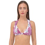 Violet Floral Pattern Double Strap Halter Bikini Top