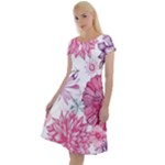 Violet Floral Pattern Classic Short Sleeve Dress