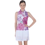 Violet Floral Pattern Women s Sleeveless Polo T-Shirt