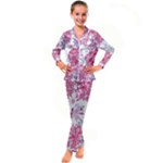 Violet Floral Pattern Kids  Satin Long Sleeve Pajamas Set