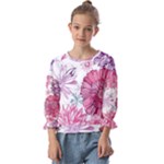 Violet Floral Pattern Kids  Cuff Sleeve Top