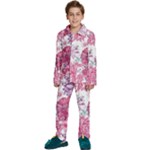 Violet Floral Pattern Kids  Long Sleeve Velvet Pajamas Set