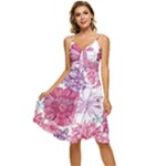Violet Floral Pattern Sleeveless Tie Front Chiffon Dress
