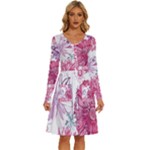 Violet Floral Pattern Long Sleeve Dress With Pocket