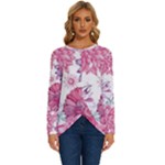 Violet Floral Pattern Long Sleeve Crew Neck Pullover Top