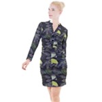 Leaves Floral Pattern Nature Button Long Sleeve Dress